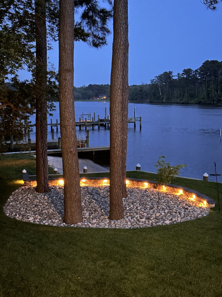 Lawn with lights at night